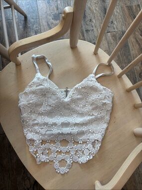 White Crochet Lace Cami Top with Scalloped Hem